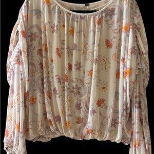 Free People Floral Blouse - Cream and Orange size M like new #summer #spring